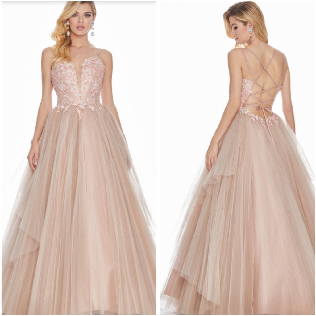 Nwot Ashley Lauren Blush Pink Lace Rhinestone /Tulle Pleated Full Ballg